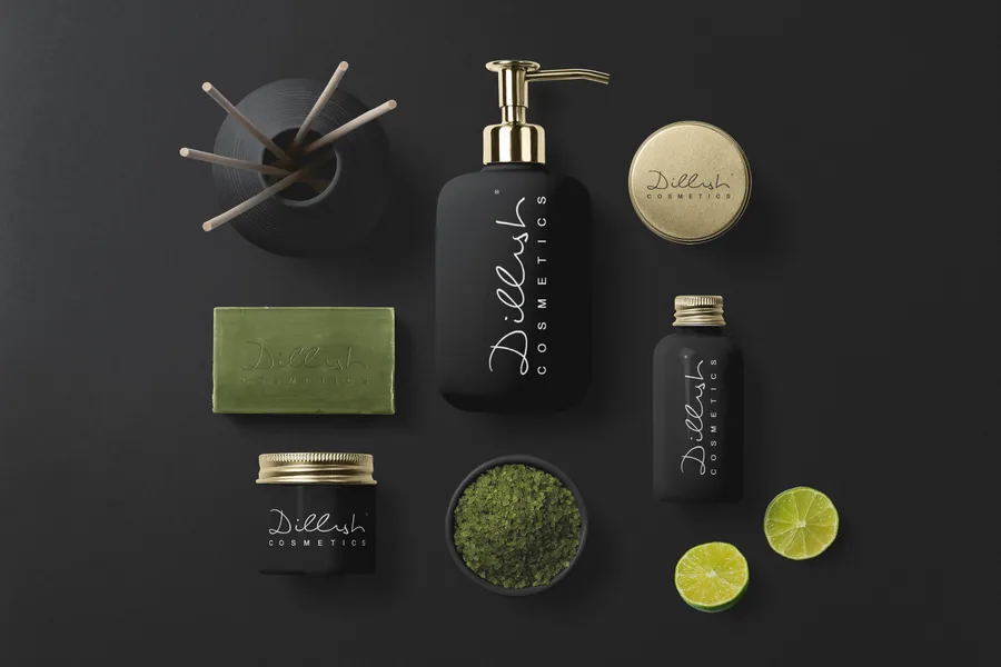 Dillish Cosmetics premium skincare packaging and brand identity system